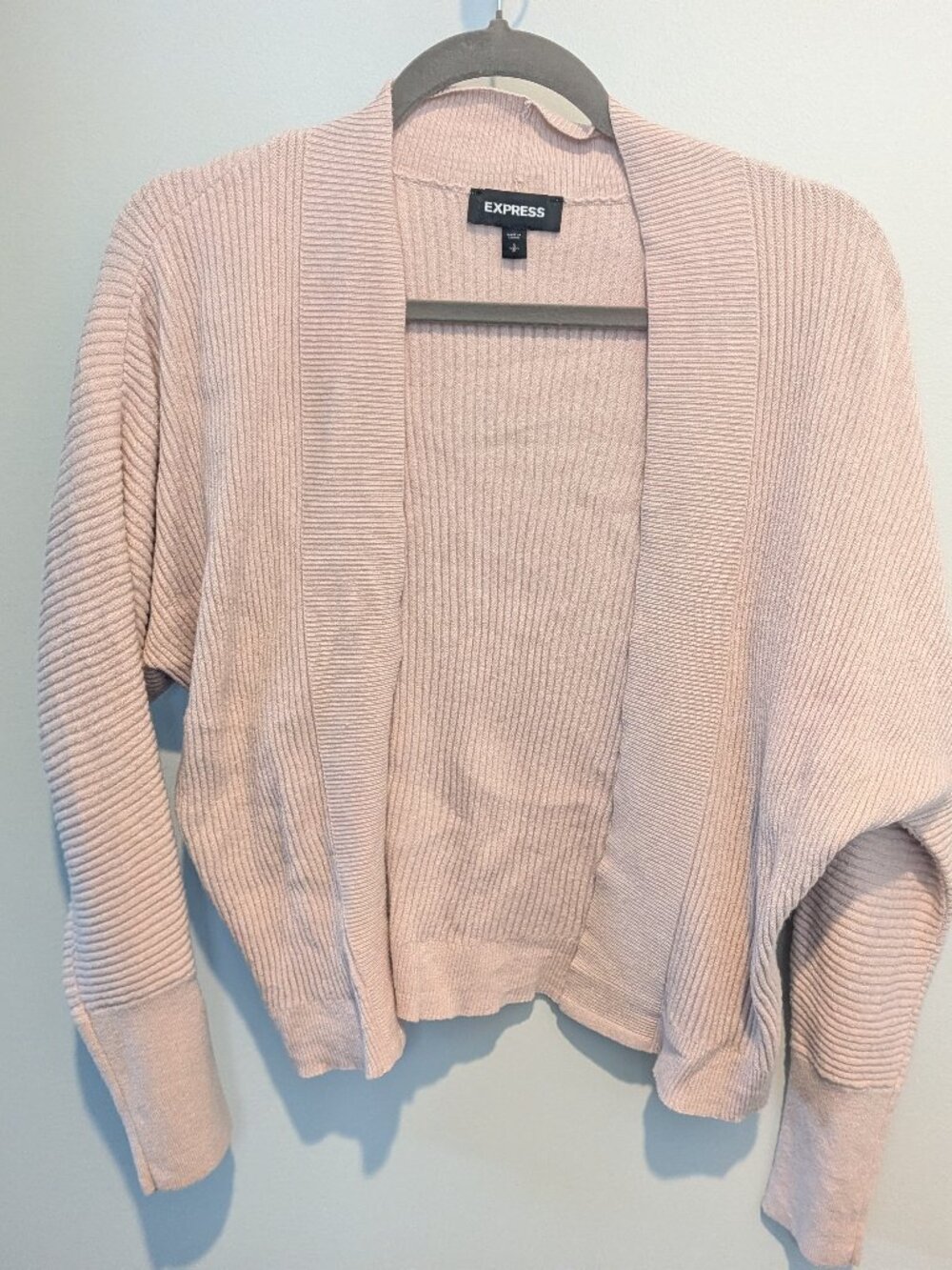 Express Blush Pink Open Front Dolman Sleeve Ribbed Cardigan Sweater